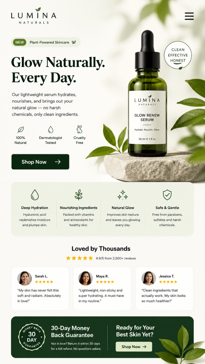 Landing page design
